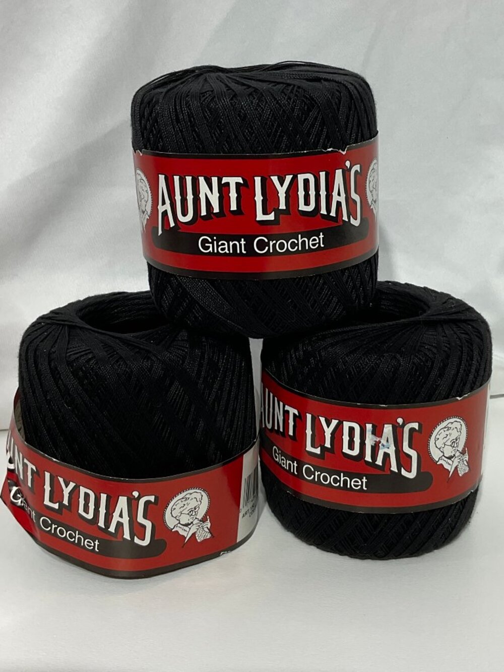 Aunt Lydias Bundle of 3 Black Crochet Cotton Yarn Vintage Unused 90s